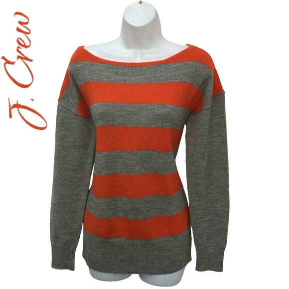J. Crew Sweaters - J. Crew Gray Orange Wool Blend Striped Boatneck Sweater - Women’s Medium
